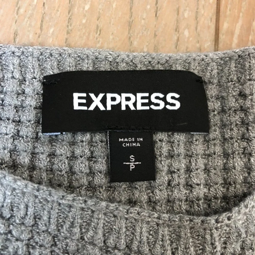Express Small Gray Grey Waffle Knit Pull Over Sweater Side Slits Top Sweatshirt